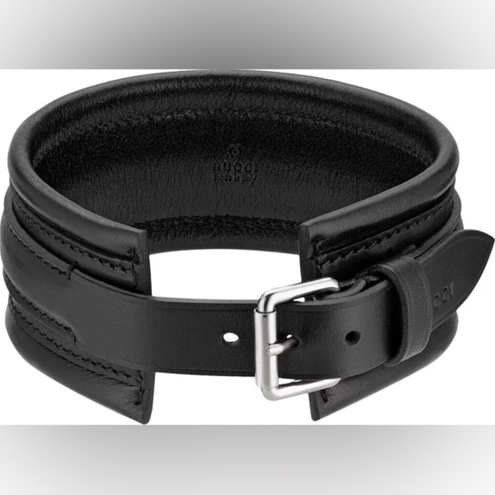 NIB Gucci Leather Choker Necklace With Buckle 'Black